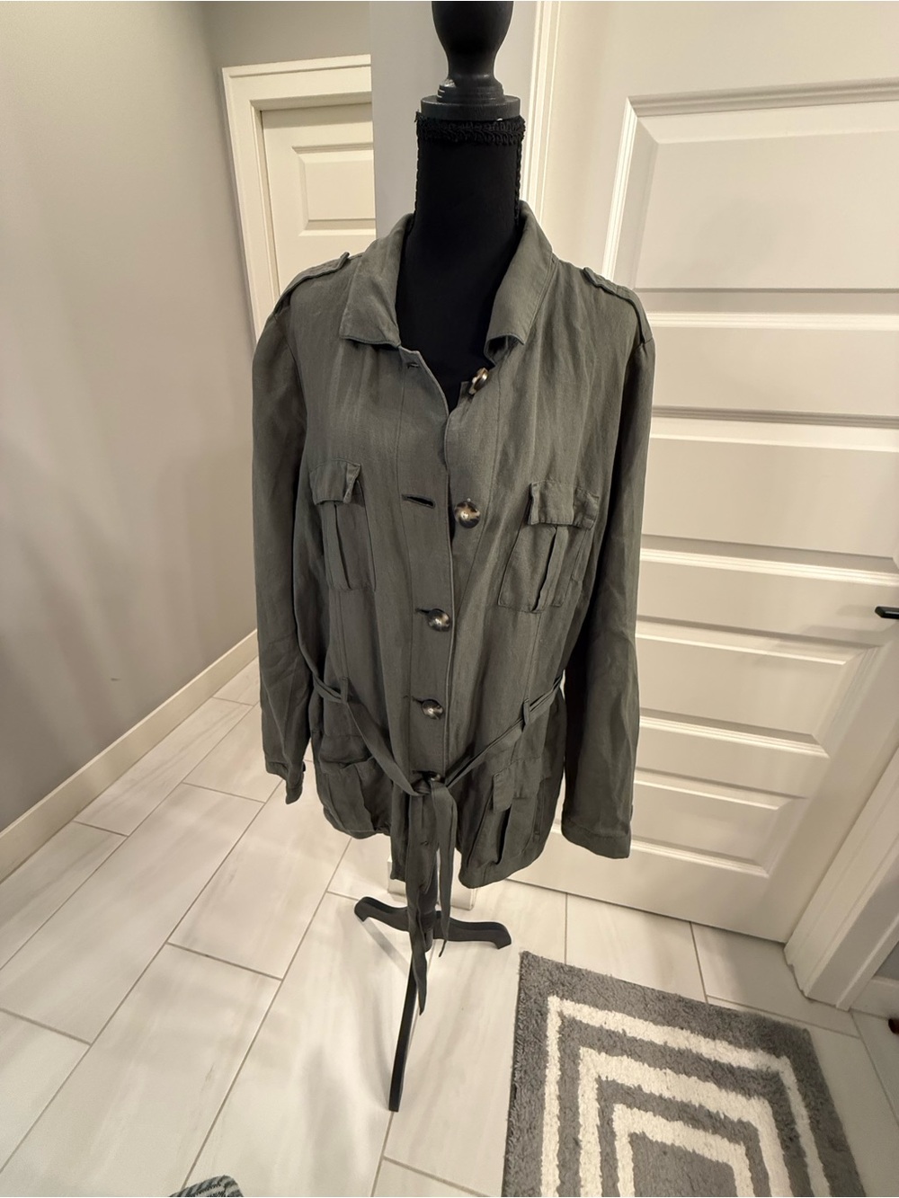 J. Jill Olive Green Utility Jacket with Tie Waist